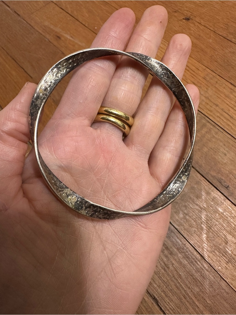 Silpeda Textured 925 Sterling Silver Twisted Ribbon Bangle Bracelet